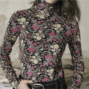 Peruvian Connection Glacier Flower T-Neck Women Multicolor Top Size XS A004149